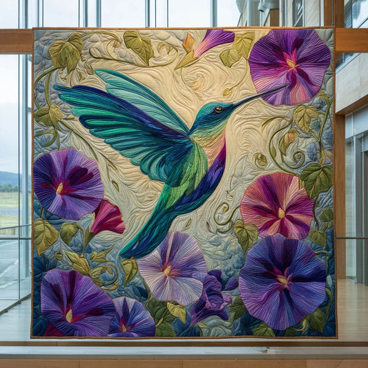 Hummingbird Morning Glory Quilt Blanket