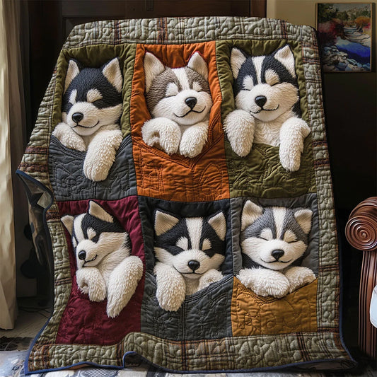 Husky Family Quilt Blanket