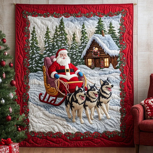 Husky In Christmas Quilt Blanket
