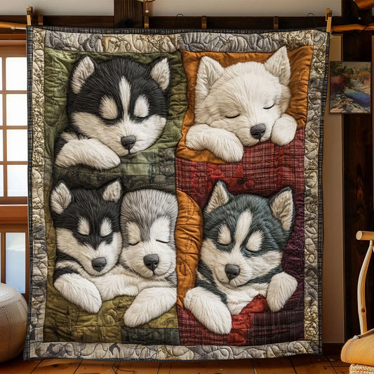 Husky Moments Quilt Blanket