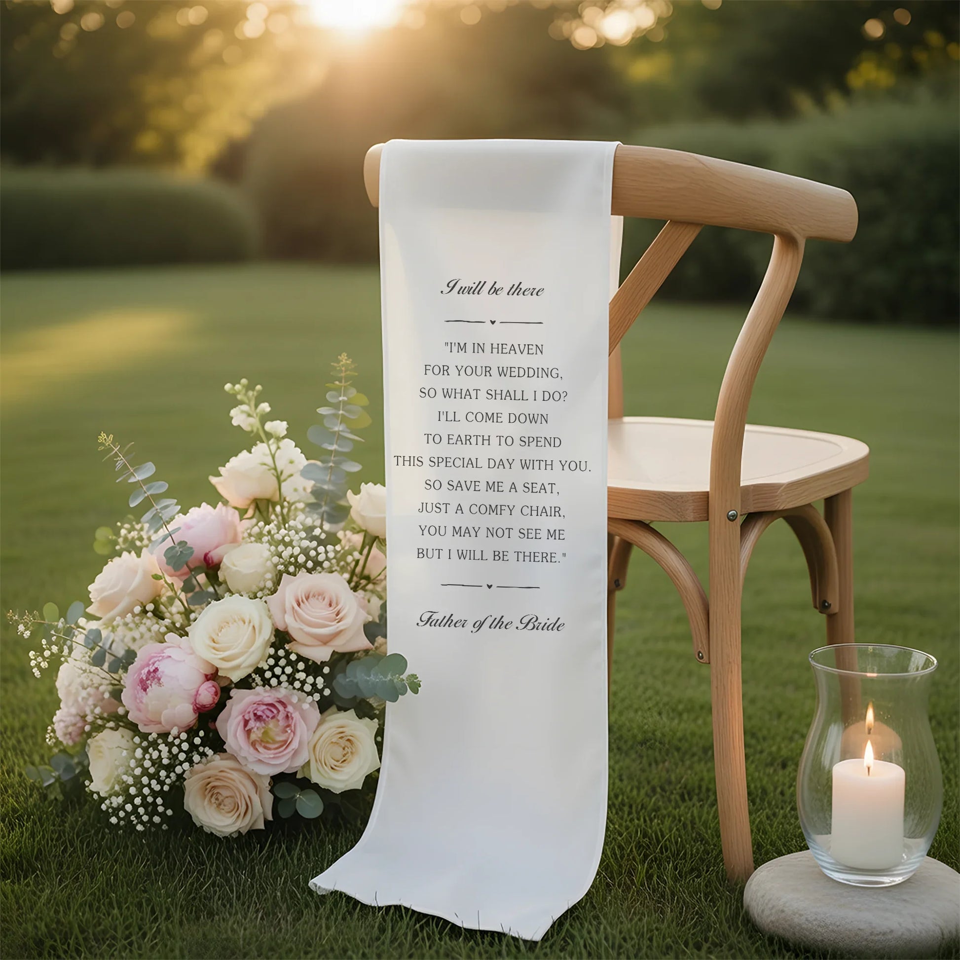I Will Be There Memorial Wedding Chair Sign Reserved Seat In Loving Memory Chair Cover, gentle memorial keepsake (view 2)