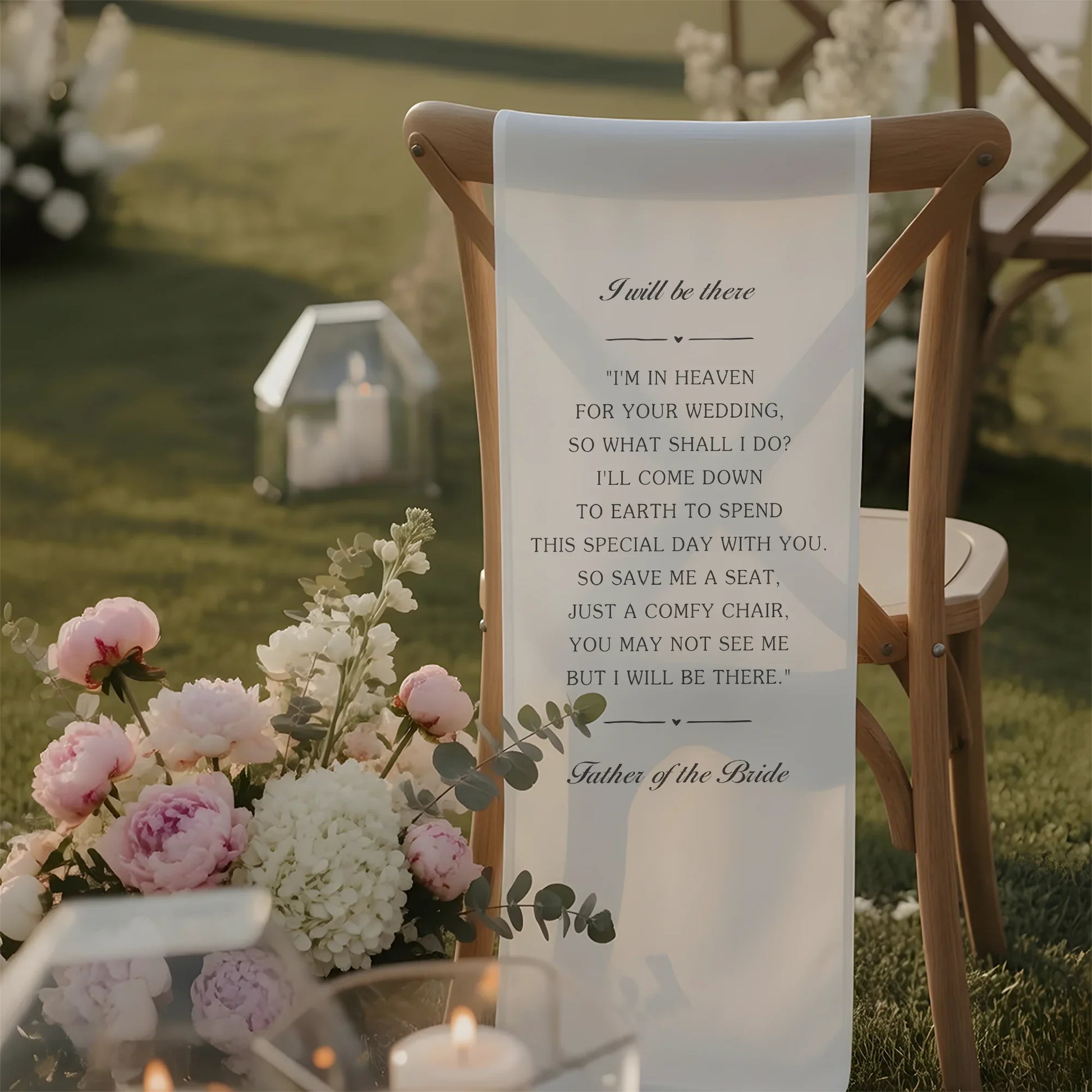 I Will Be There Memorial Wedding Chair Sign Reserved Seat In Loving Memory Chair Cover, gentle memorial keepsake (view 3)