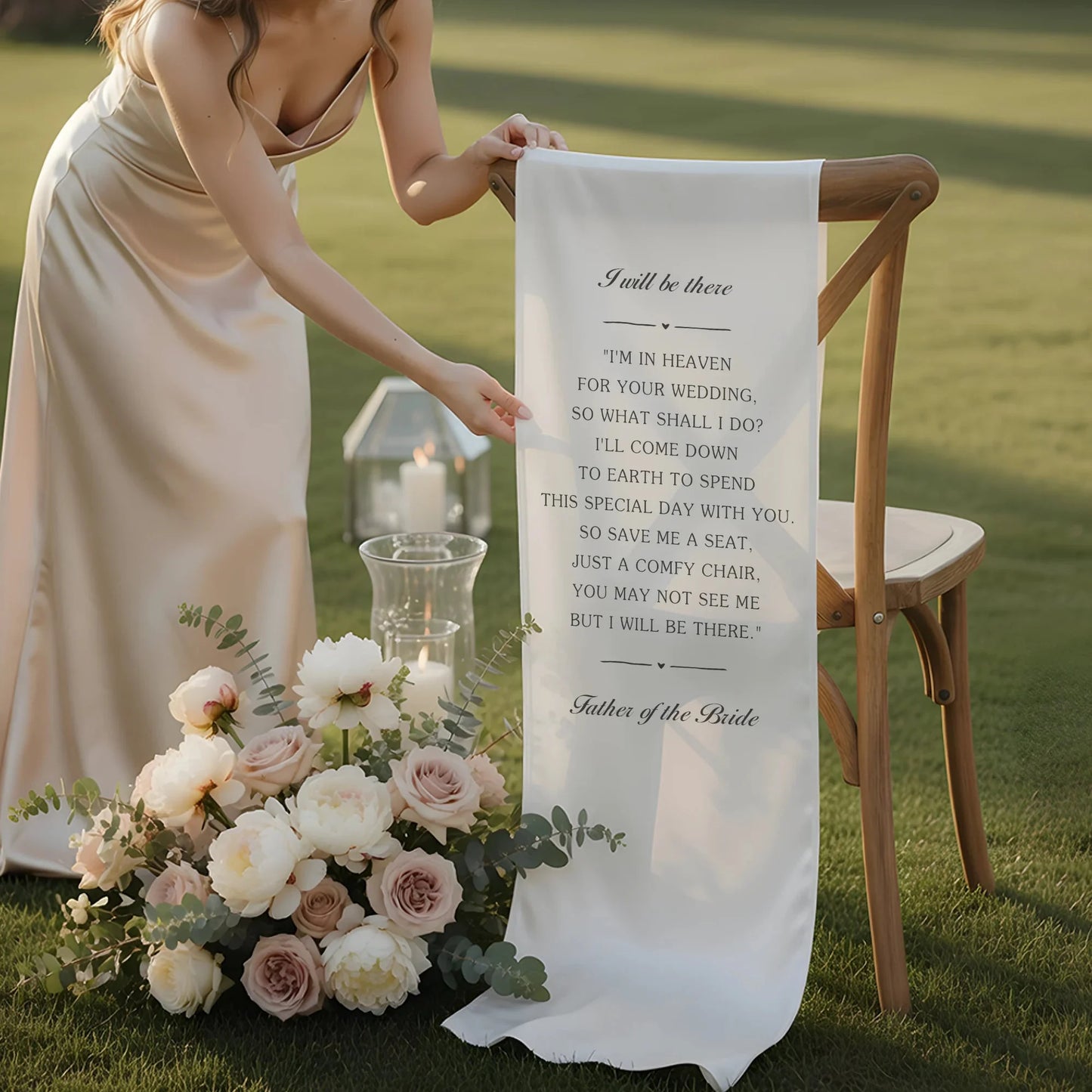 I Will Be There Memorial Wedding Chair Sign Reserved Seat In Loving Memory Chair Cover, gentle memorial keepsake (view 4)