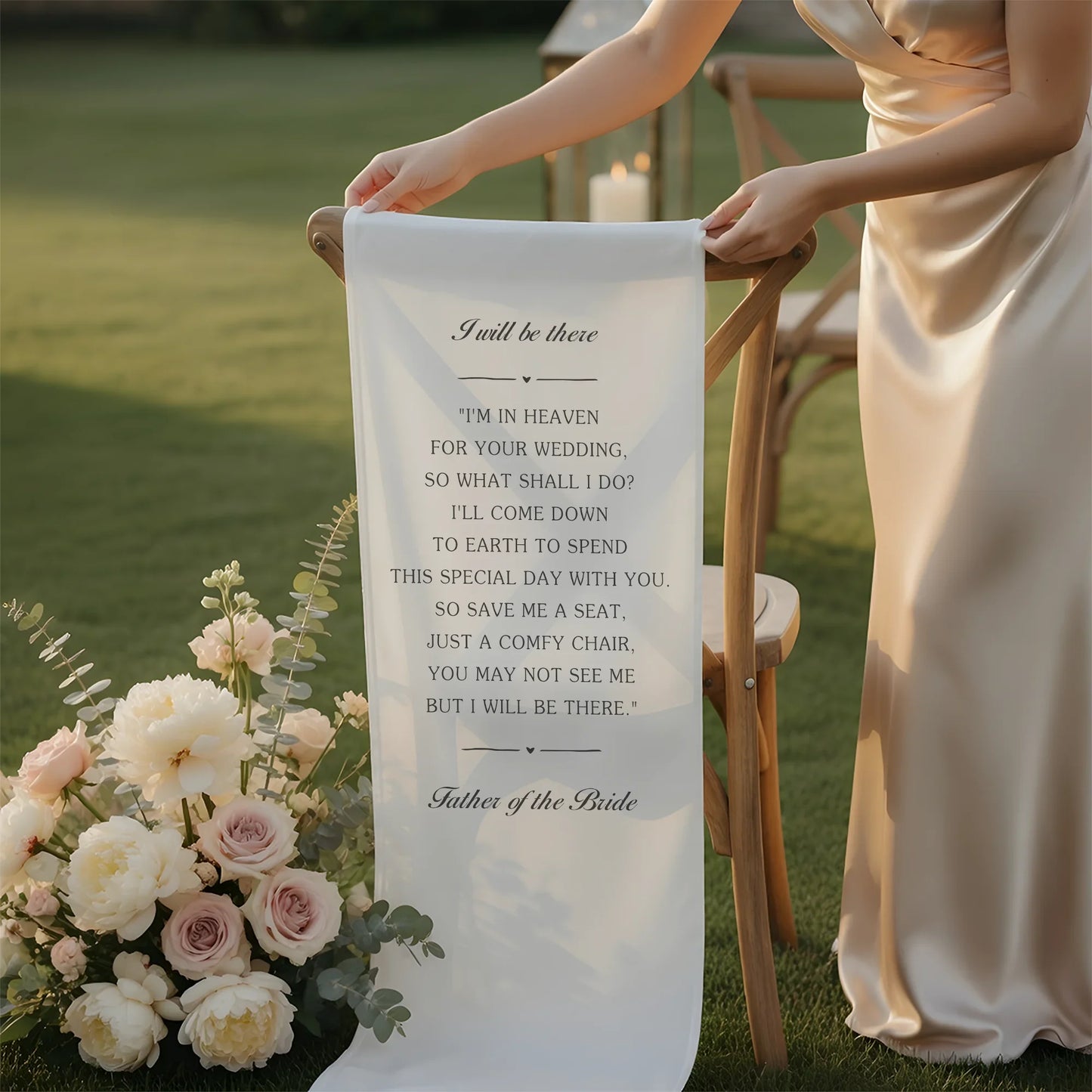 I Will Be There Memorial Wedding Chair Sign Reserved Seat In Loving Memory Chair Cover, gentle memorial keepsake (view 5)