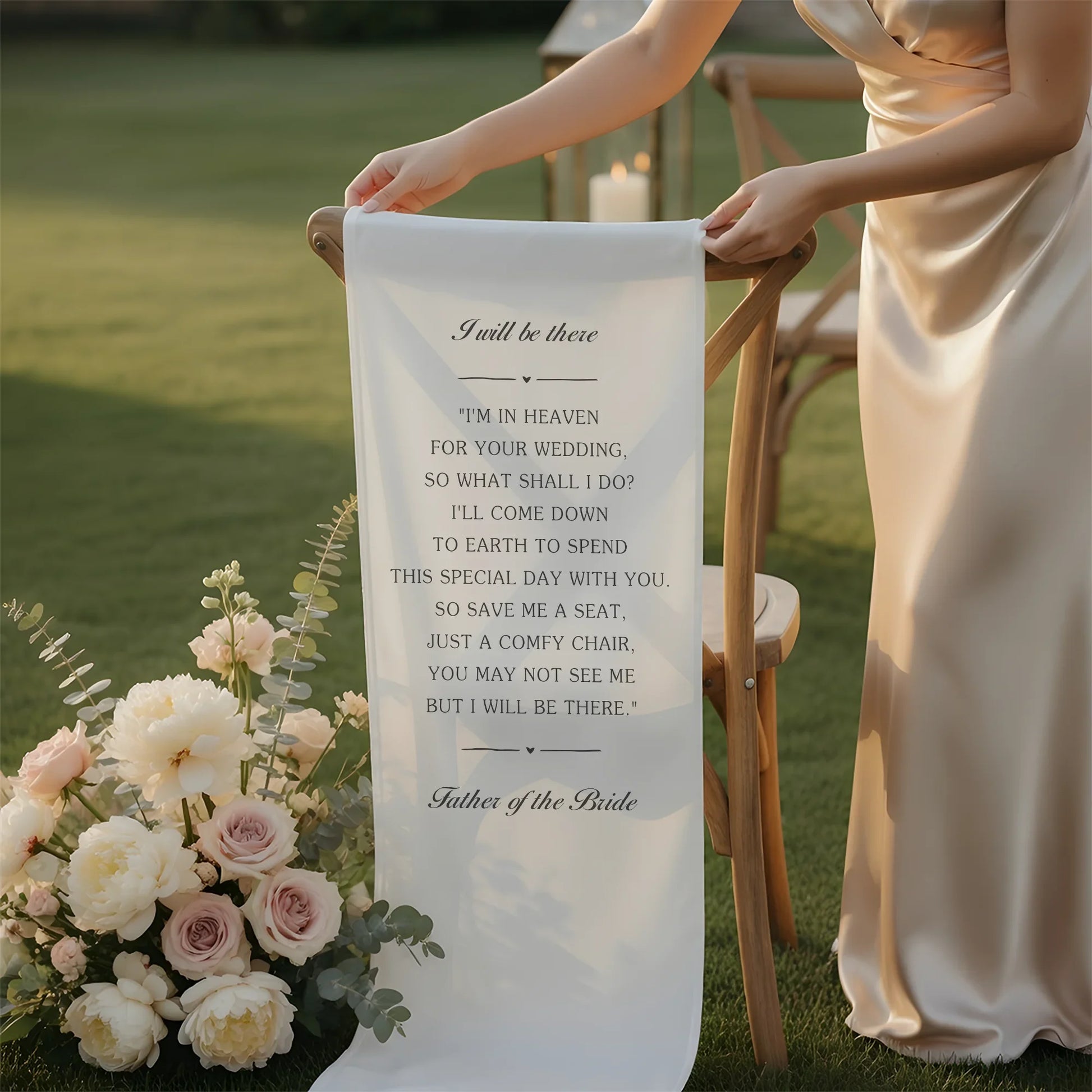 I Will Be There Memorial Wedding Chair Sign Reserved Seat In Loving Memory Chair Cover, gentle memorial keepsake (view 5)