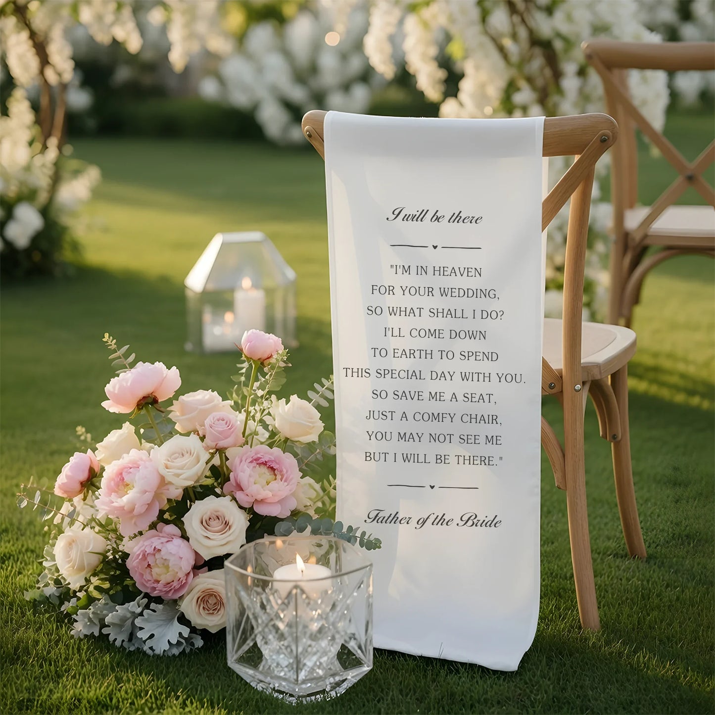 I Will Be There Memorial Wedding Chair Sign Reserved Seat In Loving Memory Chair Cover, gentle memorial keepsake (view 6)