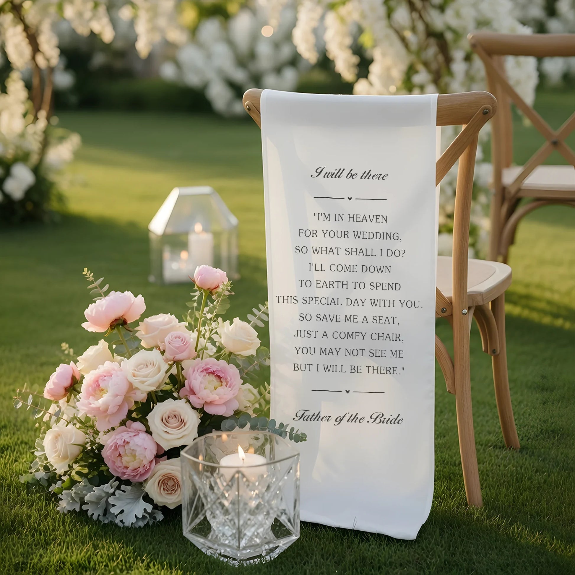 I Will Be There Memorial Wedding Chair Sign Reserved Seat In Loving Memory Chair Cover, gentle memorial keepsake (view 6)