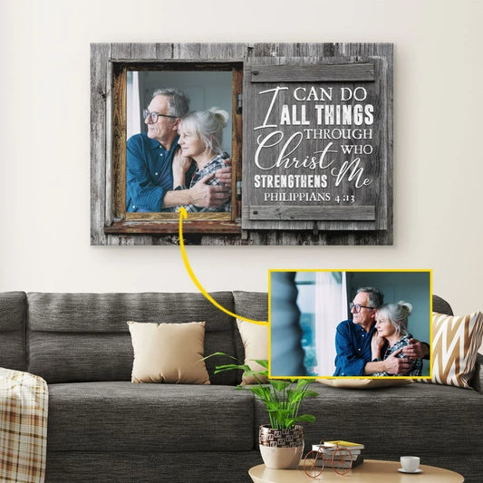 personalized i can do all things through christ wall art canvas with custom photo (Landscape)