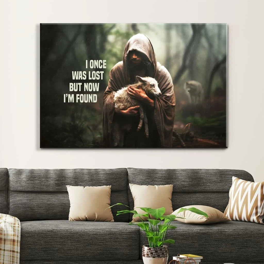 christian wall art canvas i once was lost but now i m found jesus and lost sheep picture (Landscape) (view 6)