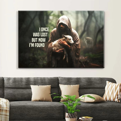 christian wall art canvas i once was lost but now i m found jesus and lost sheep picture (Landscape) (view 6)