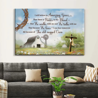 christian wall art i still believe in amazing grace canvas old white barn cross (Landscape) (view 5)