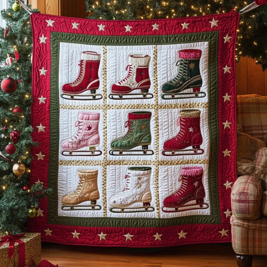 Ice Skating Boots Quilt Blanket