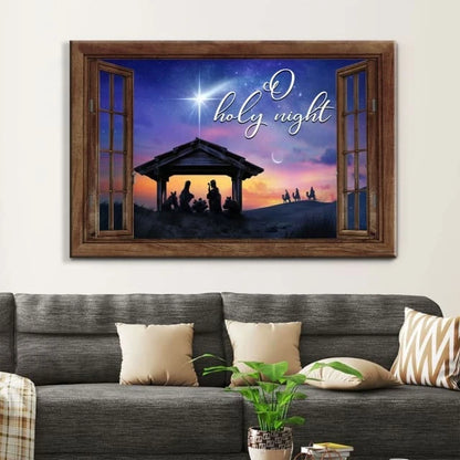 o holy night nativity of christ christmas wall art canvas (Landscape) (view 4)
