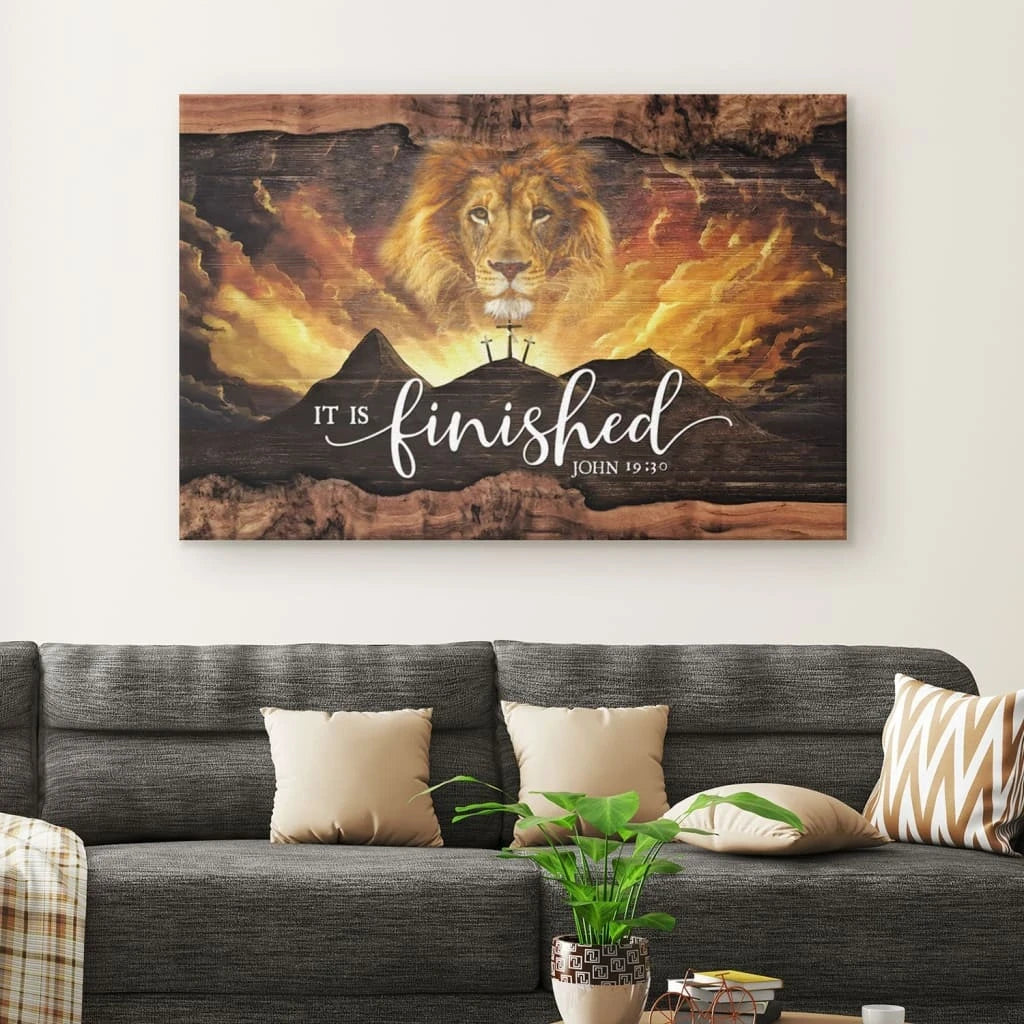 it is finished wall art john 19 30 jesus lion easter wall art canvas (Landscape) (view 4)