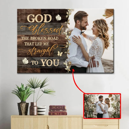 personalized god blessed the broken road wall art canvas with custom photo (Landscape) (view 2)