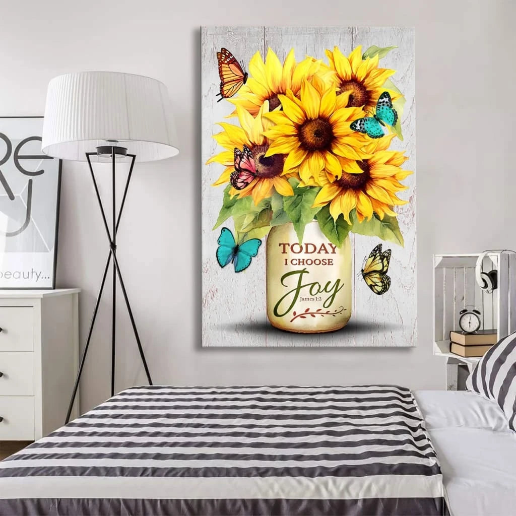 christian wall art canvas today i choose joy sunflower butterfly vase (view 4)