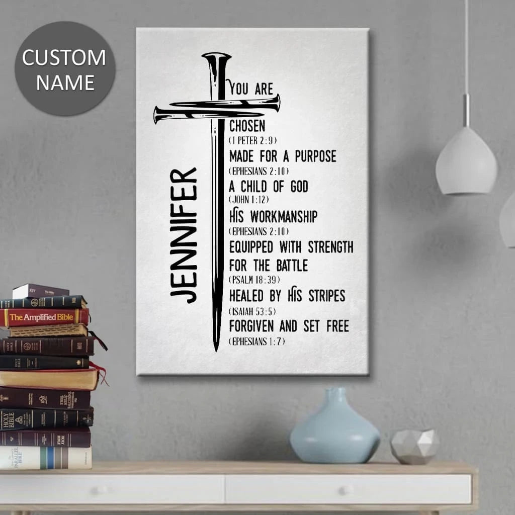 personalized chosen made for a purpose child of god wall art canvas with custom name (view 3)