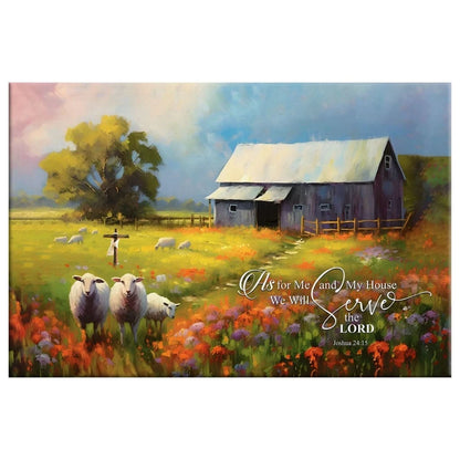 as for me and my house art rustic old barn sheep joshua 24 15 wall art canvas (Landscape) (view 3)