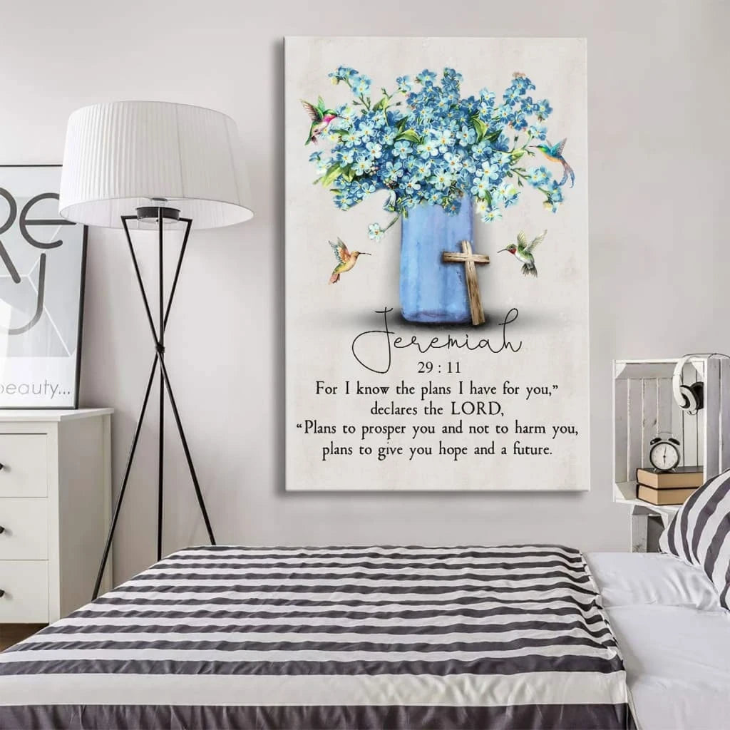jeremiah 29 11 for i know the plans i have for you hummingbird flowers christian wall art canvas (Landscape) (view 3)