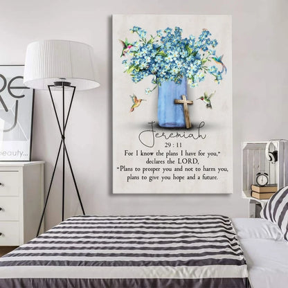 jeremiah 29 11 for i know the plans i have for you hummingbird flowers christian wall art canvas (Landscape) (view 3)