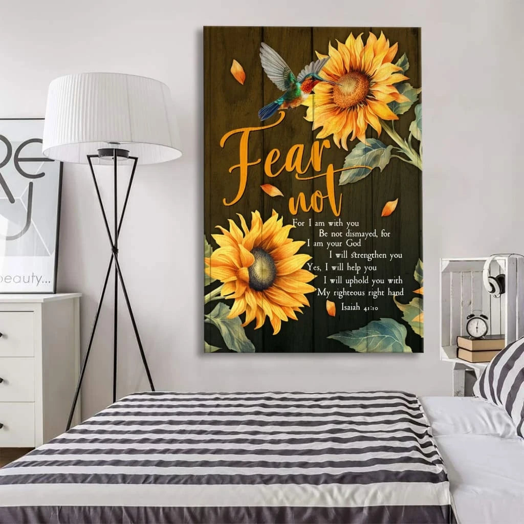 fear not for i am with you isaiah 41 10 canvas hummingbird sunflower christian wall art (Landscape) (view 4)