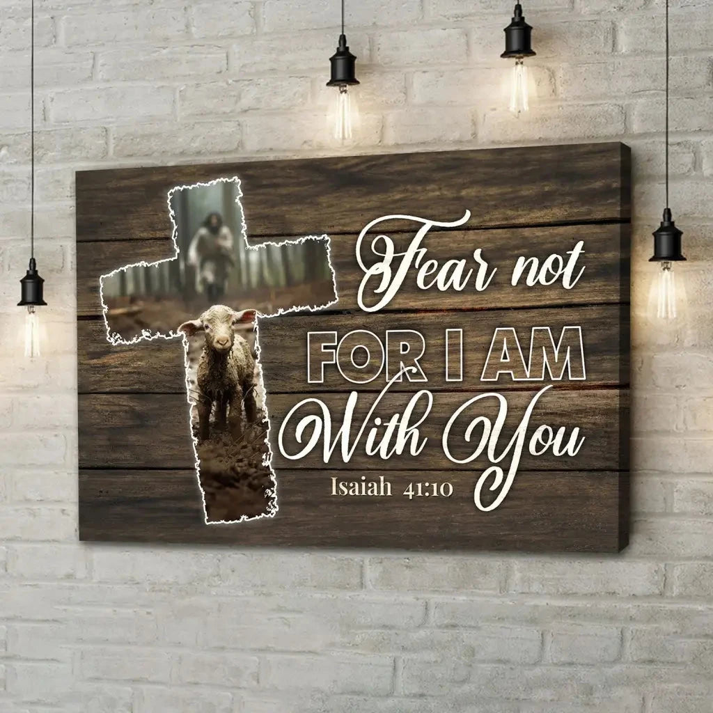 fear not for i am with you jesus and lost sheep wall art canvas (Landscape) (view 7)