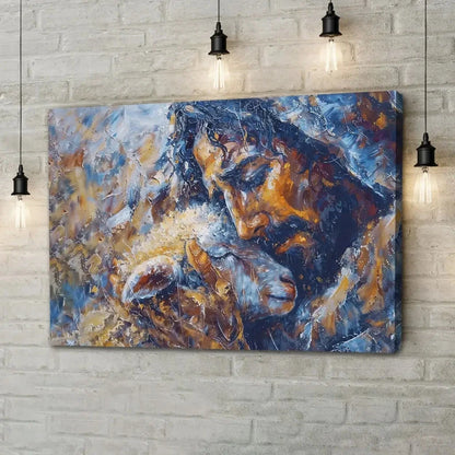 abstract painting of jesus and lost lamb wall art canvas (Landscape) (view 5)
