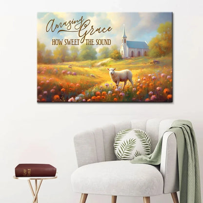 amazing grace how sweet the sound wall art church in field christian canvas art (Landscape) (view 3)