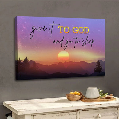 give it to god and go to sleep mountain sunset christian wall art canvas (Landscape) (view 2)