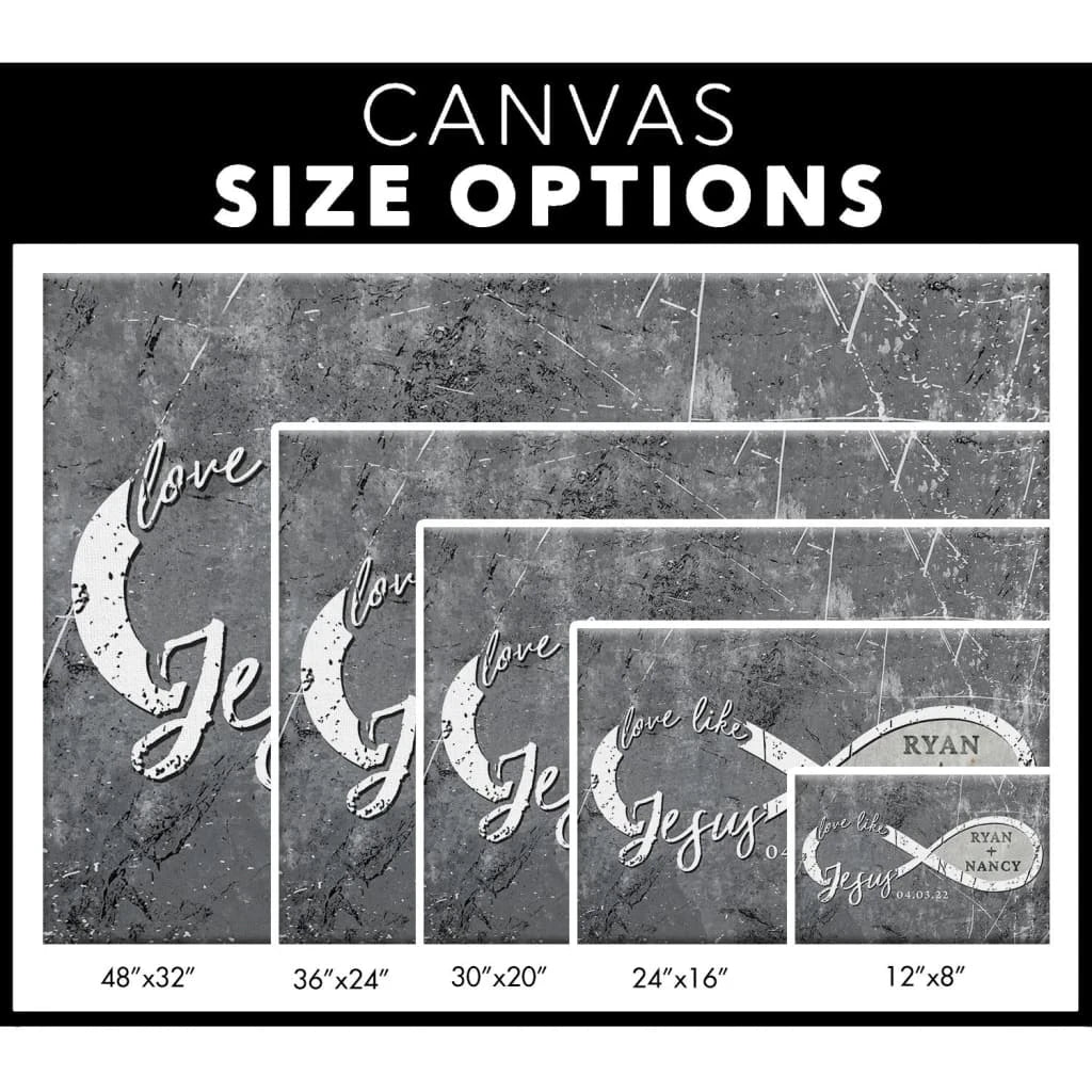 personalized love like jesus wall art canvas print with custom names and date (Landscape) (view 3)