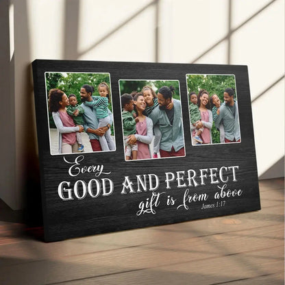 personalized every good and perfect gift is from above wall art canvas with custom photo (Landscape) (view 3)