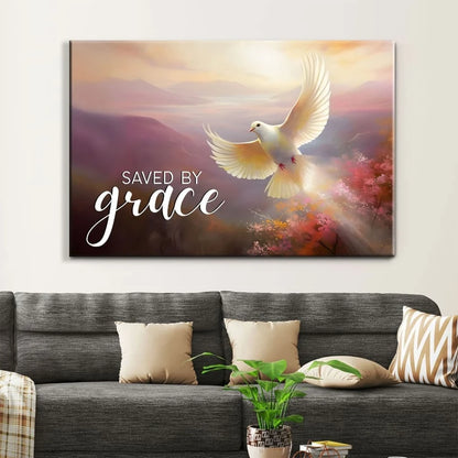 saved by grace canvas divine sunrise and dove christian wall art (Landscape) (view 2)