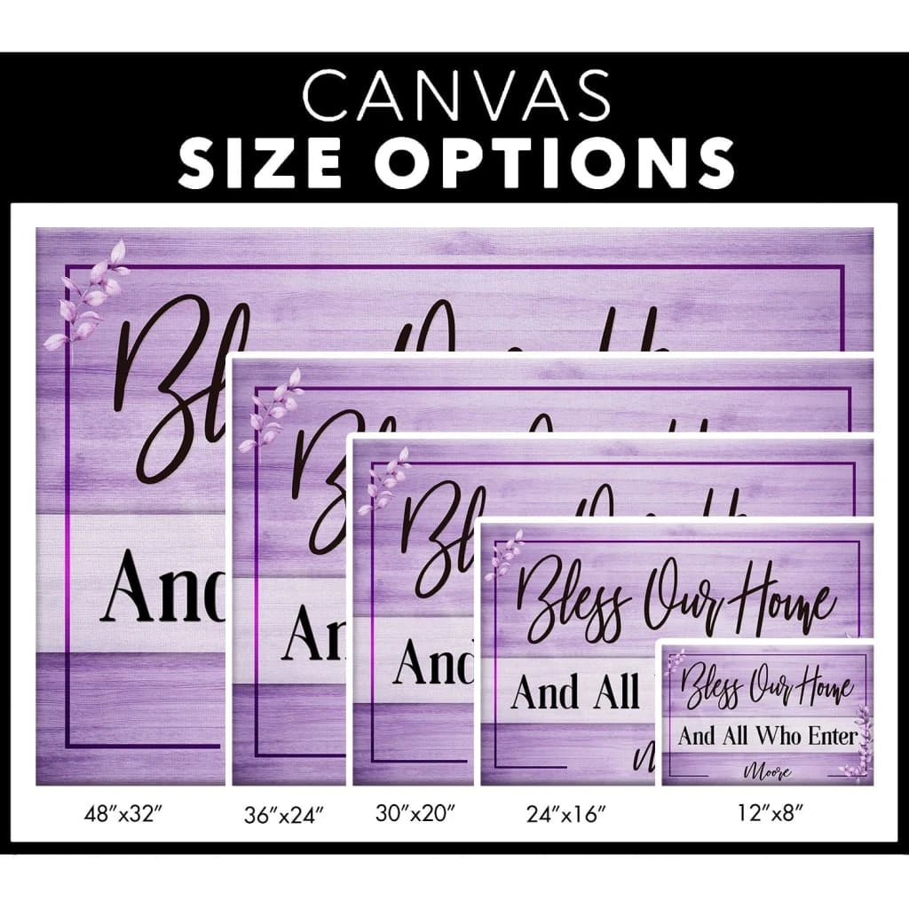 personalized bless our home christian wall art canvas with custom family name (Landscape) (view 3)