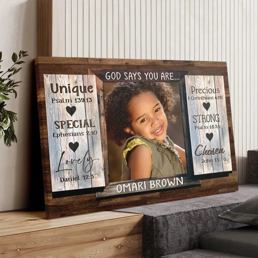 personalized god says you are wall art canvas with custom photo name (view 3)