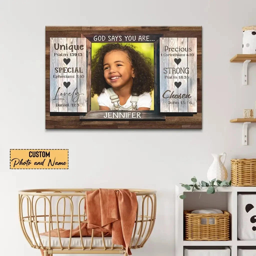 personalized god says you are wall art canvas with custom photo name (view 4)