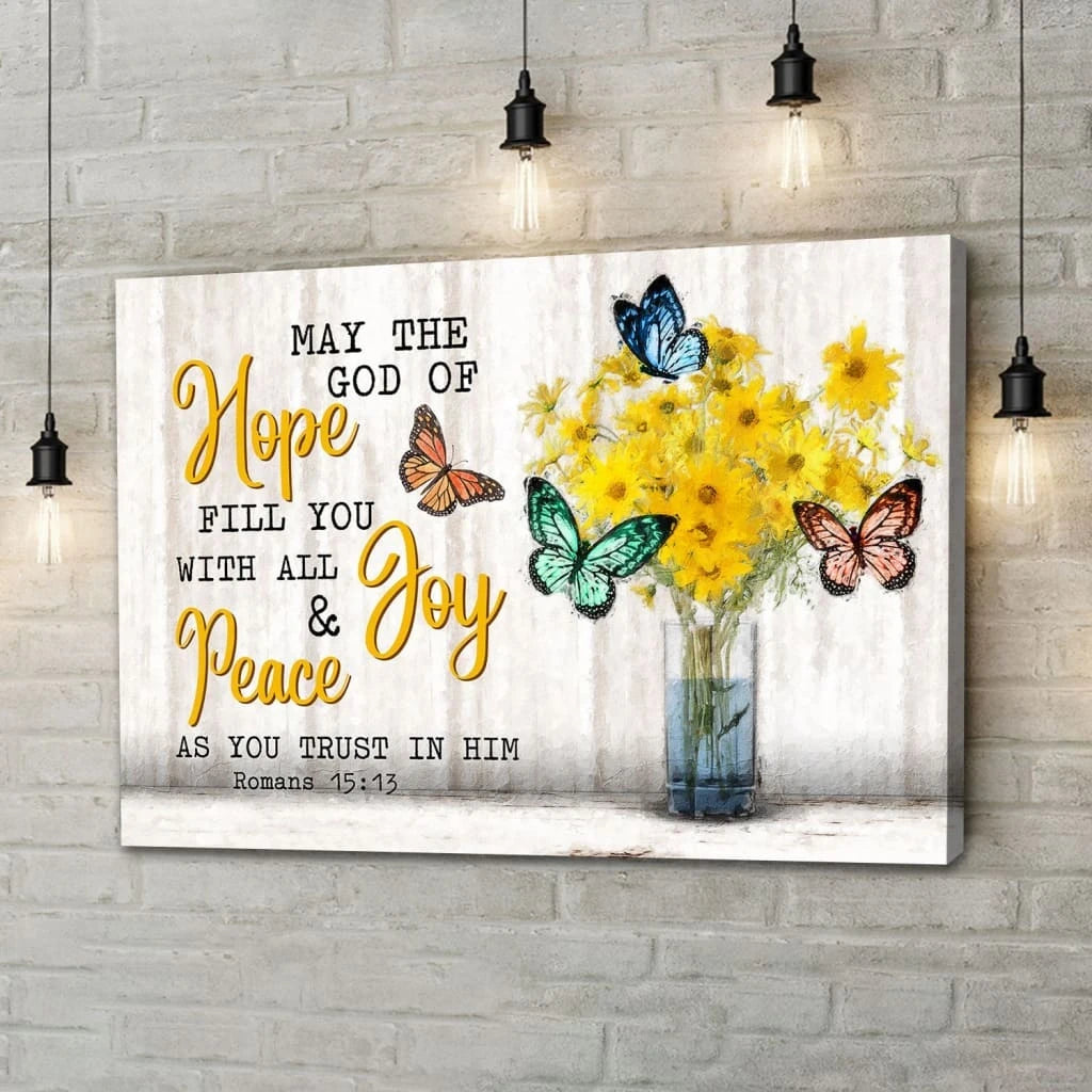 inspirational wall art romans 15 13 may the hope god of hope butterflies flowers (Landscape) (view 3)