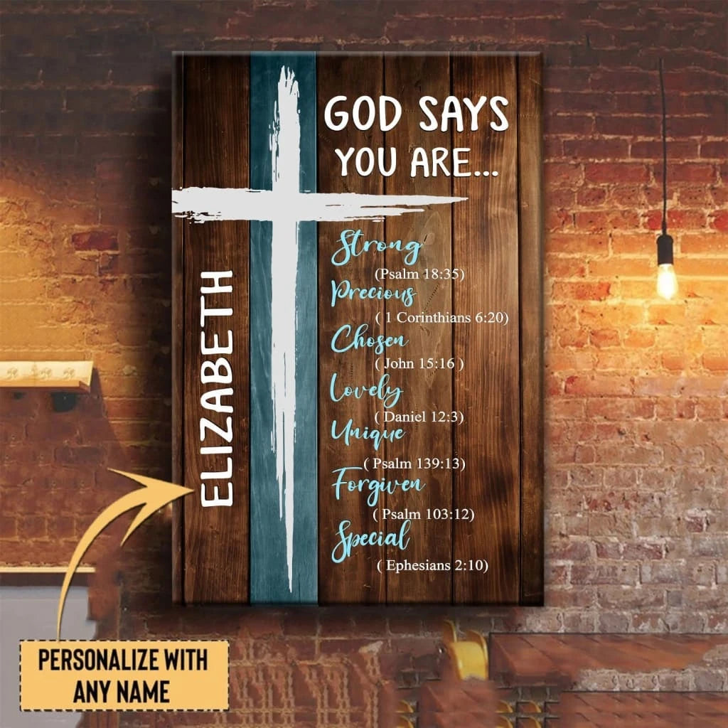 personalized god says you are wall art canvas with custom name (view 4)