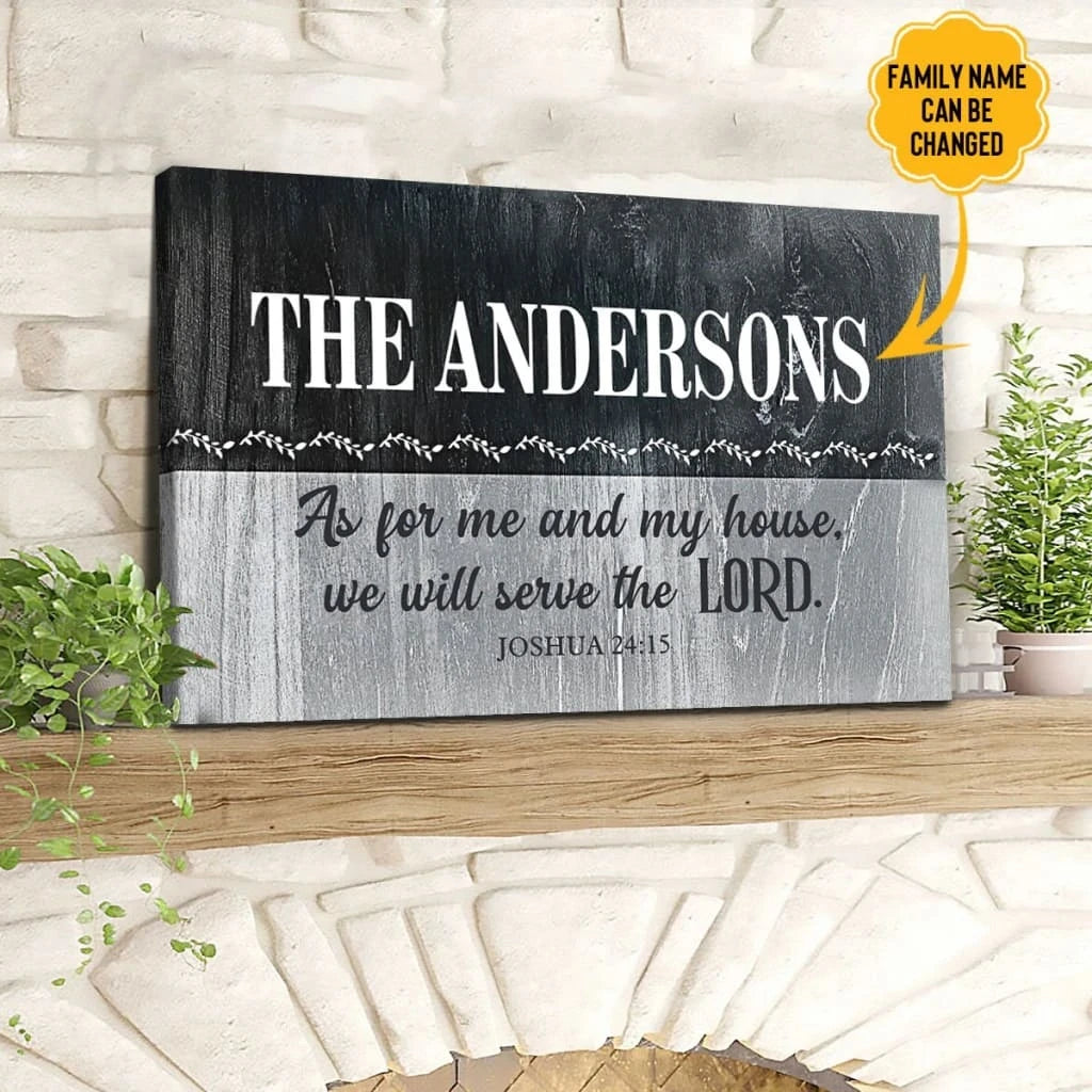 personalized as for me and my house joshua 24 15 wall art canvas with custom family name (Landscape) (view 3)