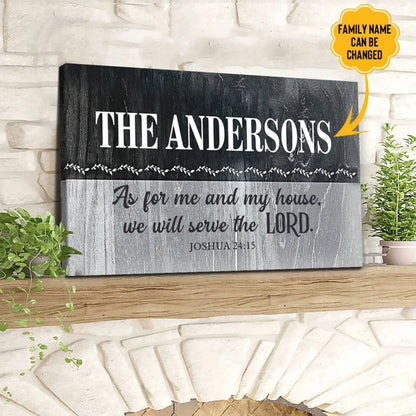 personalized as for me and my house joshua 24 15 wall art canvas with custom family name (Landscape) (view 3)