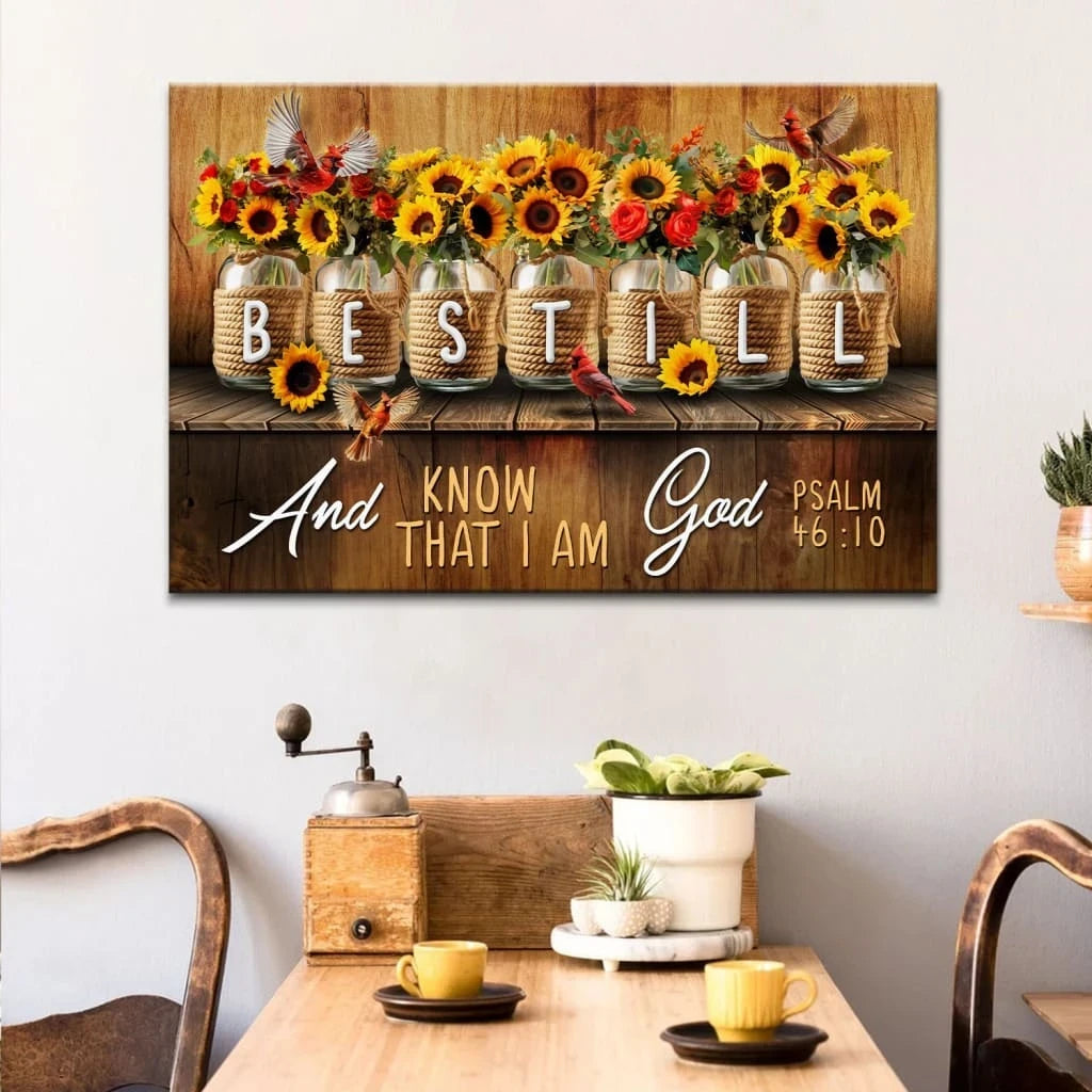 be still and know that i am god psalm 46 10 mason jar flowers wall art canvas (Landscape) (view 5)