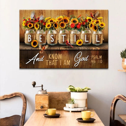 be still and know that i am god psalm 46 10 mason jar flowers wall art canvas (Landscape) (view 5)