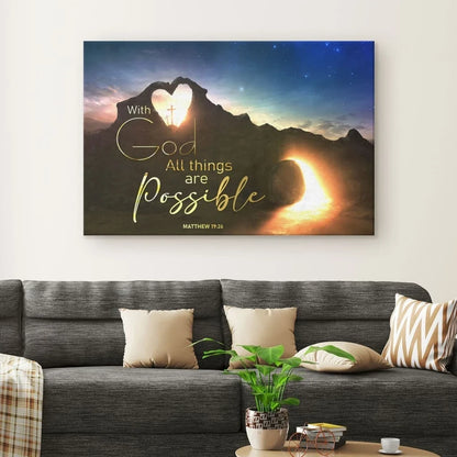 christian easter gifts with god all things are possible wall art canvas (Landscape) (view 3)