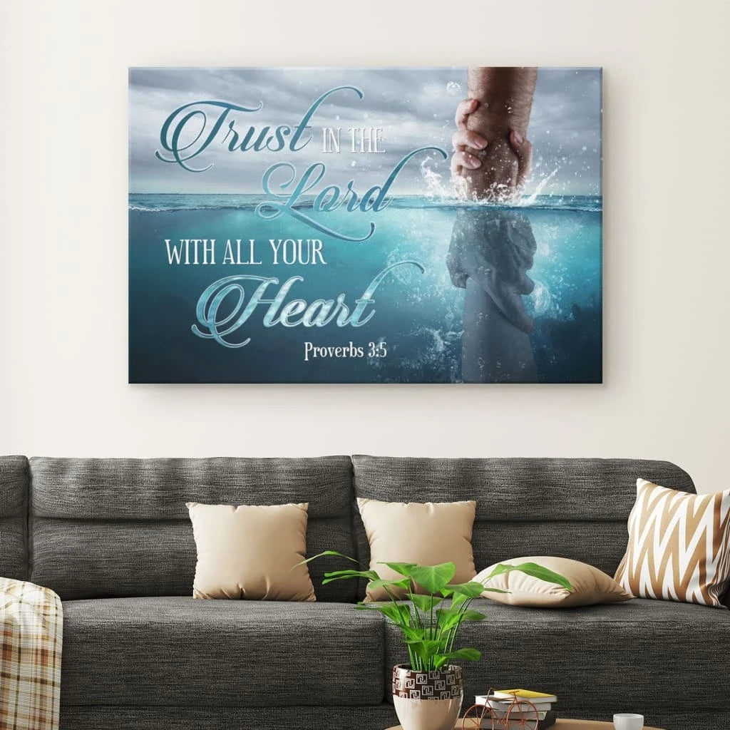 trust in the lord with all your heart proverbs 3 5 canvas print bible verse wall art (Landscape) (view 2)