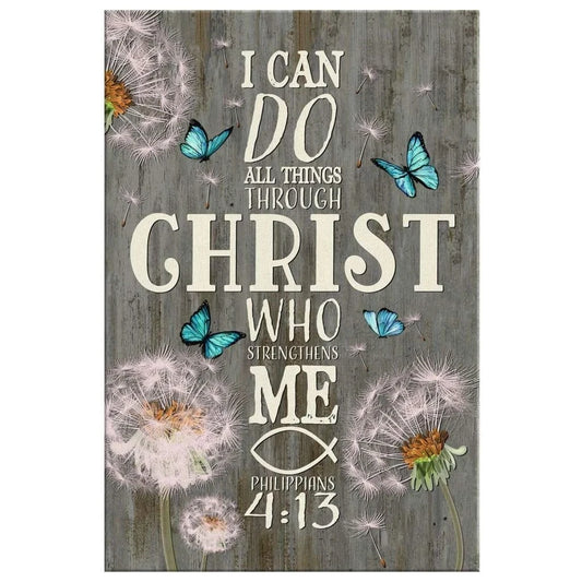 bible verse wall art i can do all things through christ canvas dandelion butterfly (Landscape)