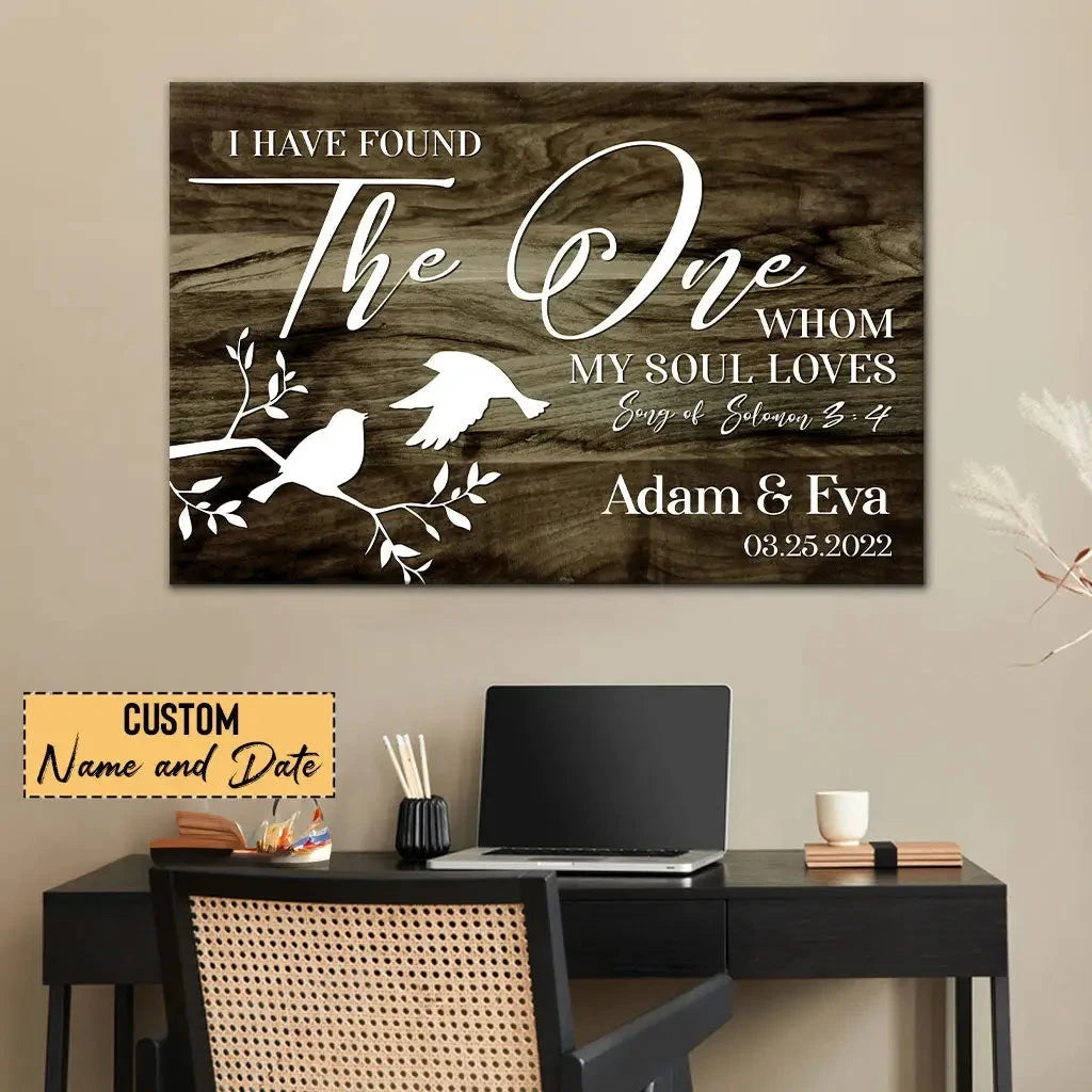 personalized i have found the one whom my soul loves wall art canvas with name and date (Landscape) (view 3)