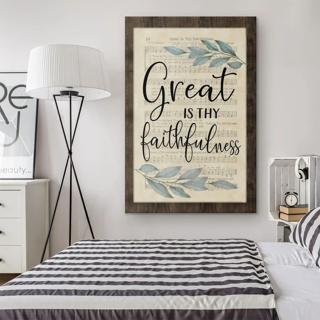 rustic great is thy faithfulness wall art canvas christian hymns wall art (view 3)