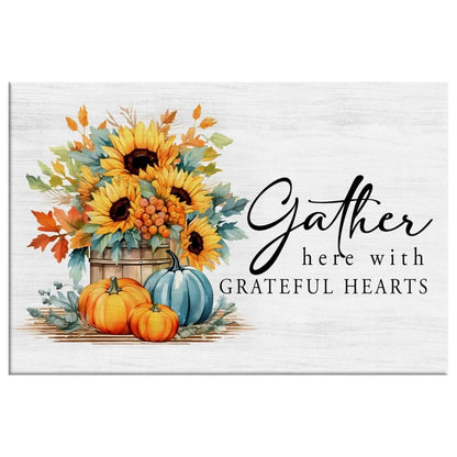 gather here with grateful hearts fall wall art canvas (Landscape) (view 3)