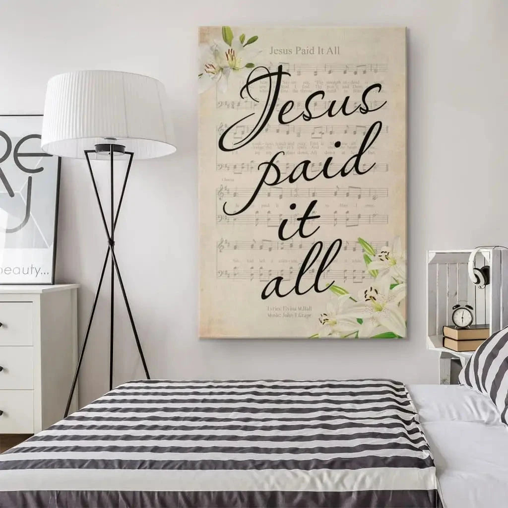 jesus paid it all sheet music christian wall art canvas (Landscape) (view 4)