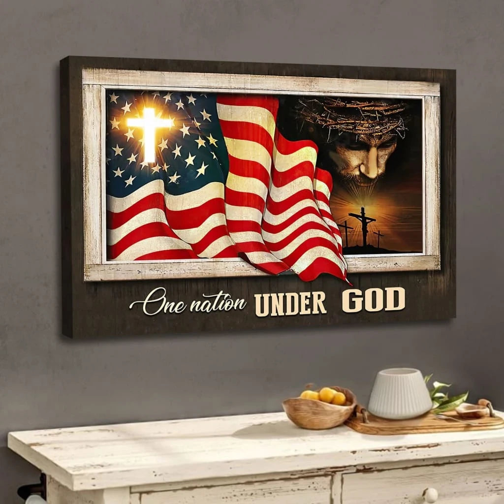 patriotism christian one nation under god wall art canvas (Landscape) (view 3)