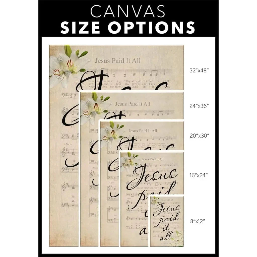jesus paid it all sheet music christian wall art canvas (Landscape) (view 5)